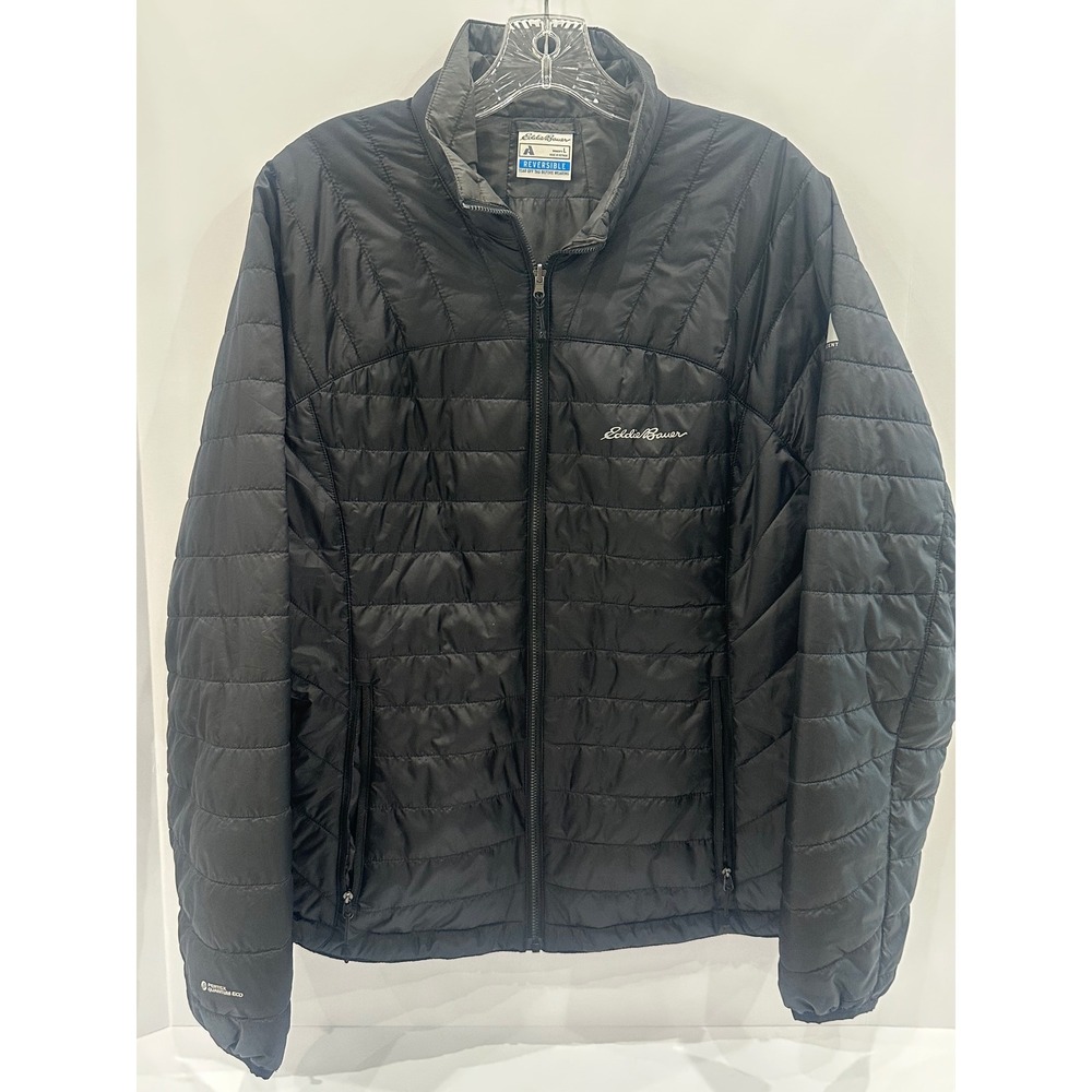 Eddie Bauer First Ascent Reversible Puffer Jacket Black Grey Women Large